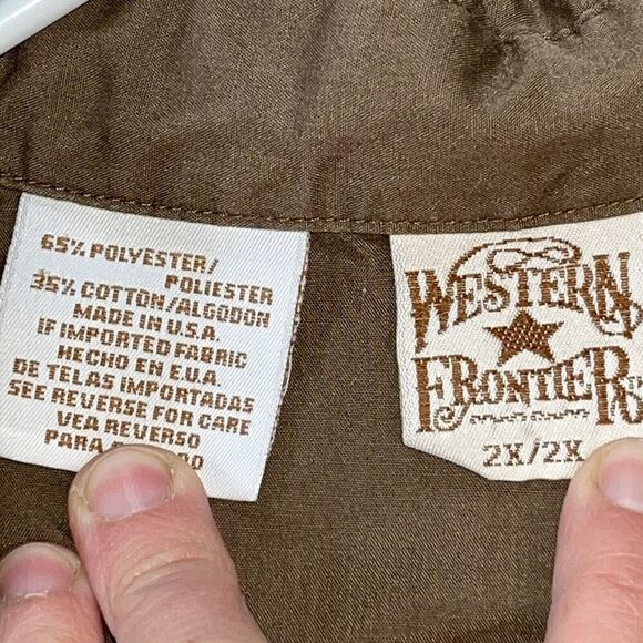 Western Frontier Mens Shirt 2X Brown LS Pearl Snap Rockabilly Retro Vintage * - Picture 2 of 5